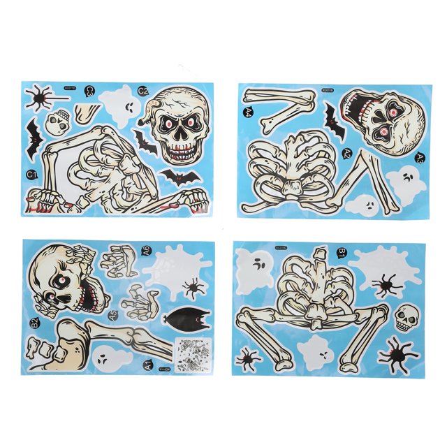 4Pcs Halloween Skull Pattern Wall Sticker Decorative Wall Decal for