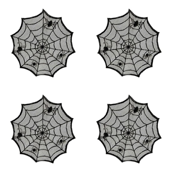 4Pcs Halloween Spider Web Placemats, Elegant Lace Cobwebs Doily Table Mats 11.8 Inch, Non- Gothic Table Decor for Dining Table, Home Party, Kitchen & Holiday Entertaining