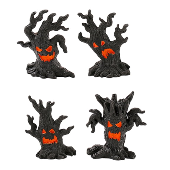 4Pcs Halloween Tree Stump Ghostly Ornaments Resins Miniatures Festival Decors