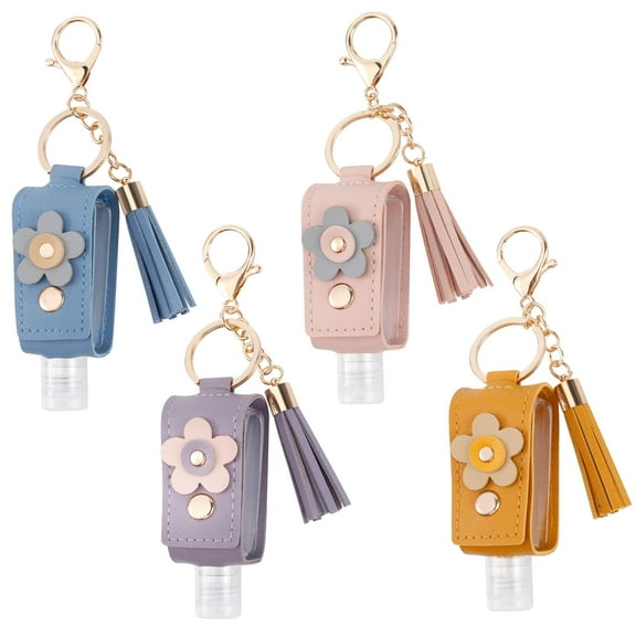 4Pcs Hand Sanitizer Keychain, Portable Leather Empty Bottles, 30ml Squeeze Bottle Refillable Containers