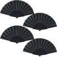 thumbnail image 1 of 4Pcs Handheld Folding Fans, Chinese Fan, Oriental Cloth, Fabric Fan for Dance, Party, Wedding Gifts, DIY Decoration, Home Decorations-Black, 1 of 7