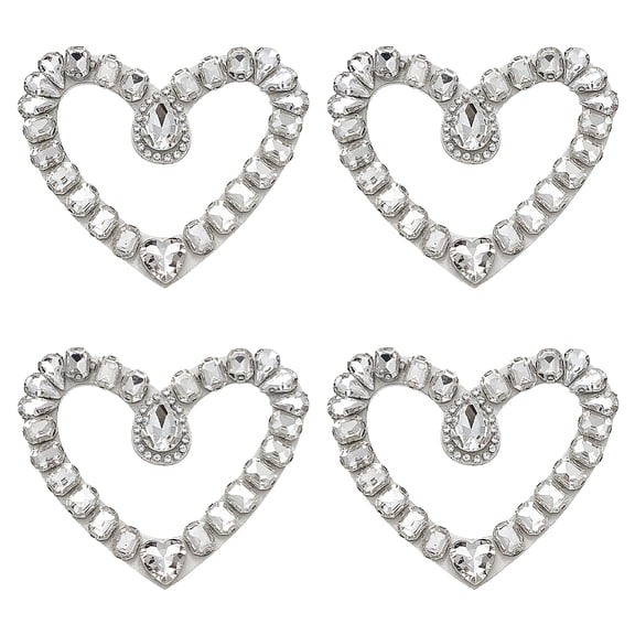 4Pcs Handicraft Beading Felt Appliques with Glass Costume Accessories Sewing Craft Decoration Heart Clear 79x91x7mm