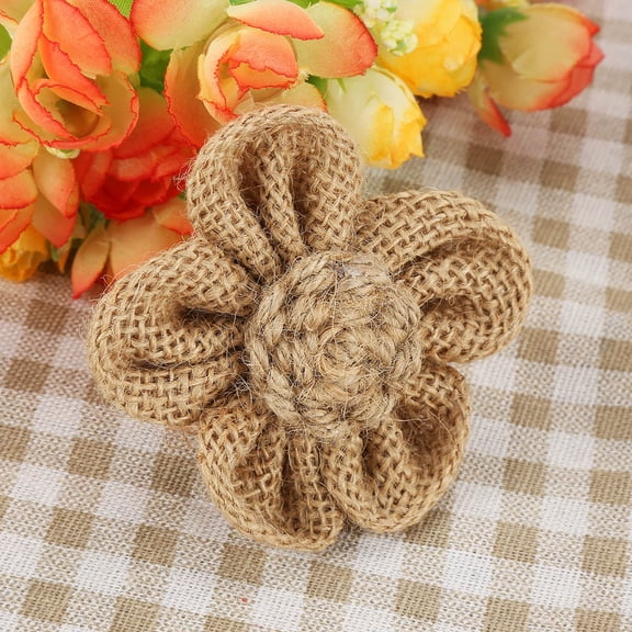4Pcs Handmade Five Leaves Burlap Flower Craft Wedding Cloth Decoration(yellow)