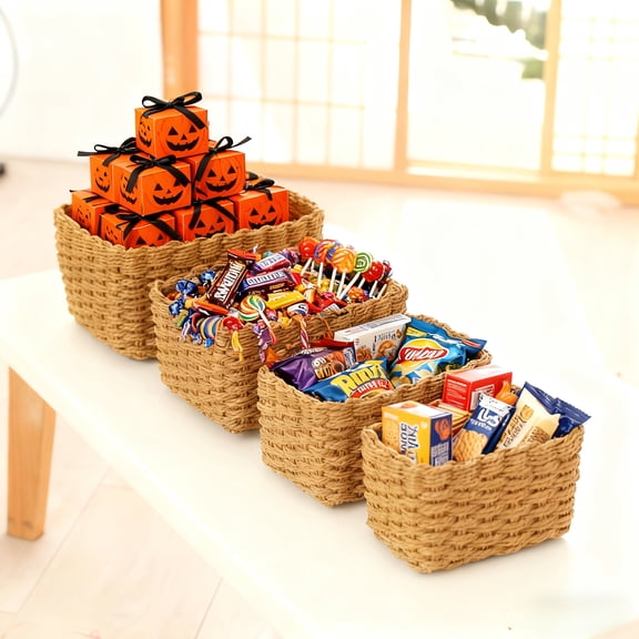 4Pcs Handmade Willow Storage Box Set, Small Stackable Woven Baskets, Retro Multifunctional Organizer Baskets for Clothing, Cosmetics, and Desktop Items, Country Style Home Organizer Boxes