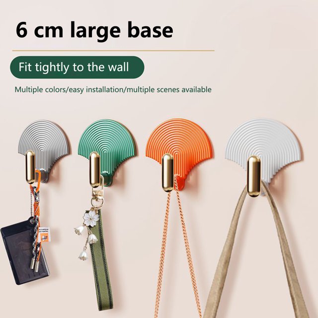 4Pcs Hanging Hooks Wall Mounted Punch Free Traceless Adhesive Fan Shape