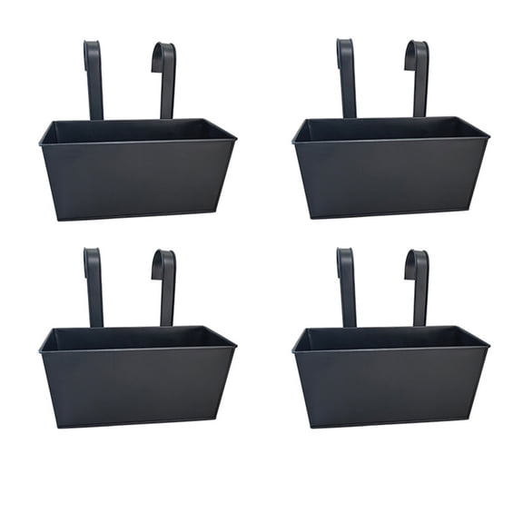4Pcs Hanging Railing Planter Box, Rectangular Metal Balcony Flower Pot for Outdoor Fences Deck Rails and Porch Walls, Durable Iron Construction Design