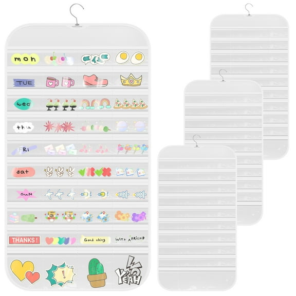 4Pcs Hanging Sticker Display Organizer Double Sided 80 Pocket Portable Tape Badge Card Holder Bag for Crafter Collector Vendor