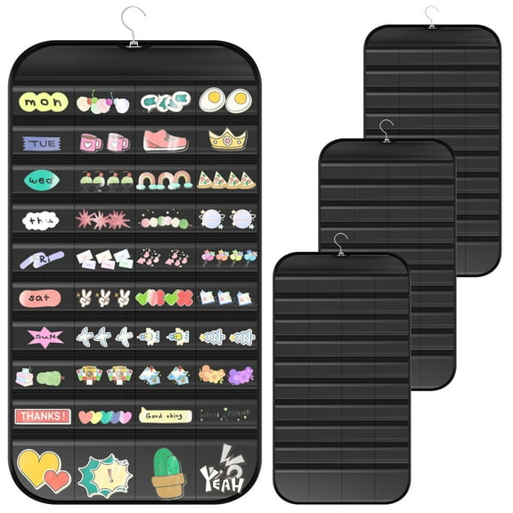 4Pcs Hanging Sticker Display Organizer Double Sided 80 Pocket Portable Tape Badge Card Holder Bag for Crafter Collector Vendor