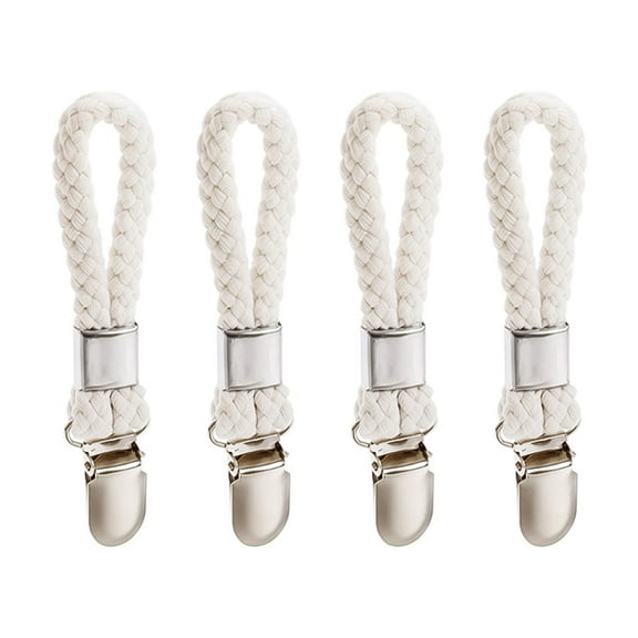 4Pcs Hanging Tea Towels Clip, Metal Kitchen Towels Clips with Hanging Loop Cloth Hook Clip Hangers for Home Kitchen Bathroom Cupboards Cloth Hanger Holder Brackets-Braided Cotton Loop