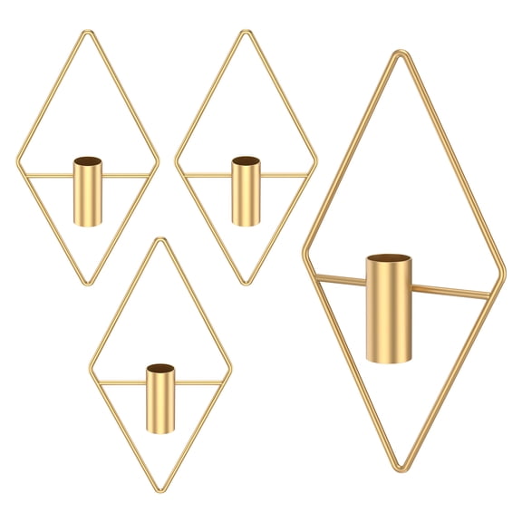 4Pcs Hanging Vase Wall Décor Metal Eucalyptus Wall Art Modern Diamond Shape Geometric Room Ornament for Living Room Balcony