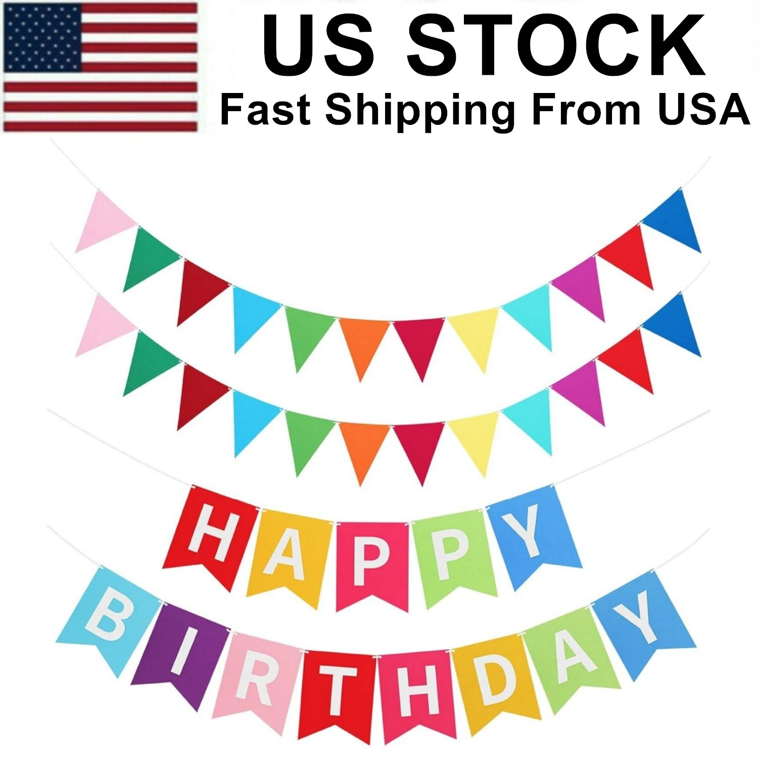 4Pcs Happy Birthday Banner Colorful Birthday Party Decor Rainbow Felt Garland