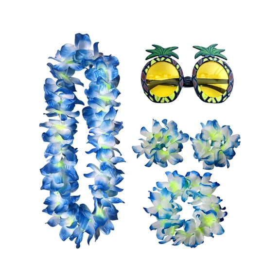 4Pcs Hawaii Party Accessory Kit Flower Necklace Headband Wristbands Pineapple Sunglasses Beach Wedding Decor Supply