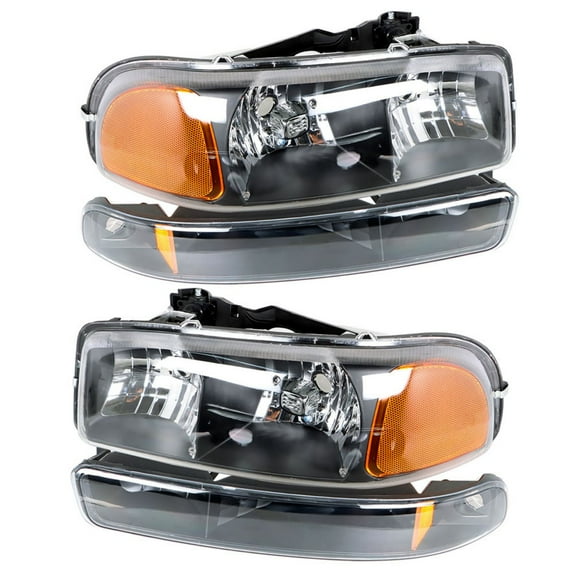 4Pcs Headlights Assembly Black Housing Yellow Clear Cover Bumper Headlamps Fit for GMC Sierra Yukon 1999-2006