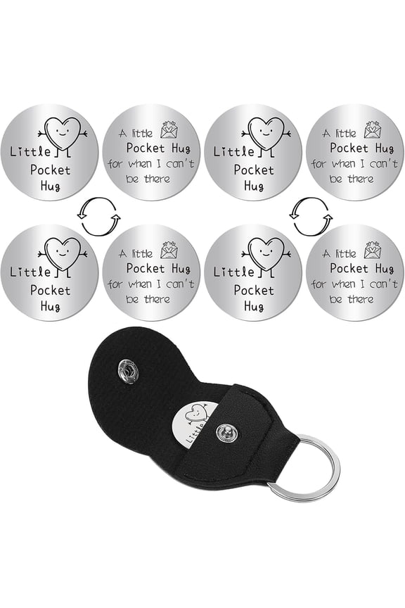 4Pcs Heart Pocket Hug Token Long Distance Relationship Keepsake Token Stainless Steel Double Sided Pocket Token Coin Sign with Keychains