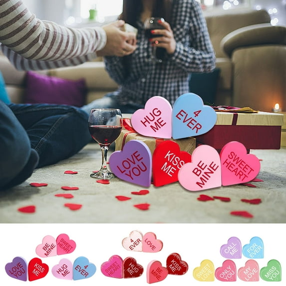 4Pcs Heart Shaped Wooden Decoration under $5! Yannianjz Valentine’s Day Decoration, Heart Shaped Wooden Ornament Set for Wedding Party and Tray Centerpiece, Rustic Wood Hearts for Home Decor