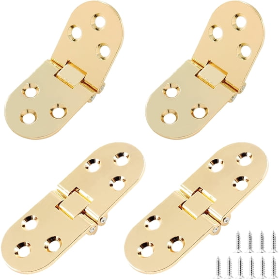 4Pcs Heavy Duty Folding Table Hinges, Gold Sewing Machine Flip Top Hinge Zinc Alloy Butler Tray Hinge with Mounting Screws for Drop Front Desk Drawer, Doors (3.1 x 1.18inch)