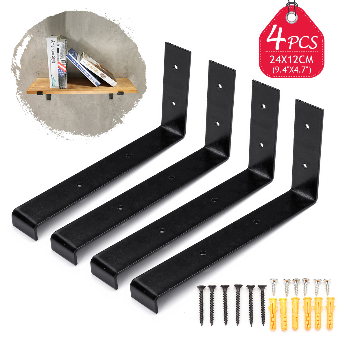 4Pcs Heavy Duty Iron Shelf Brackets for Wall,  L Shaped Metal Shelving Bracket Supports