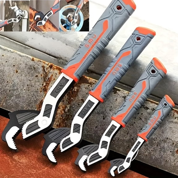 4Pcs Heavy-Duty Self-Locking Adjustable Pipe Wrench Set 6" 8" 10" 12", Chrome Vanadium Steel, Non-Slip Grip Handle, for Plumbing Automotive Home Repair Professional Use
