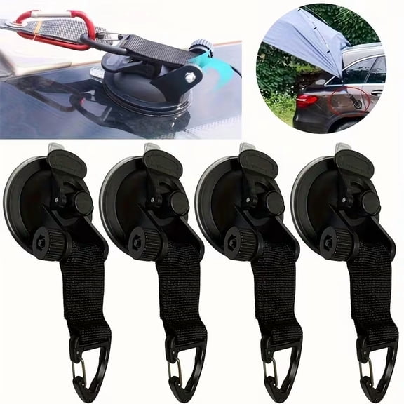 4Pcs Heavy-Duty Suction Cups, Upgraded Camping Tie-Down Suction Cups for Car Camping, Waterproof Strong Tarp Additions with Fixed Hooks