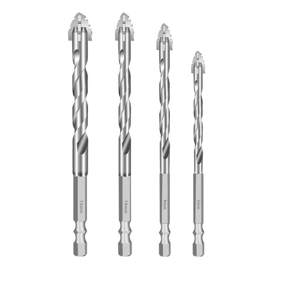 4Pcs 6/8/10/12mm Precisions Four Edges Eccentric Drill Bit Set for Drilling Concrete Brick and with Hexagonal Shank
