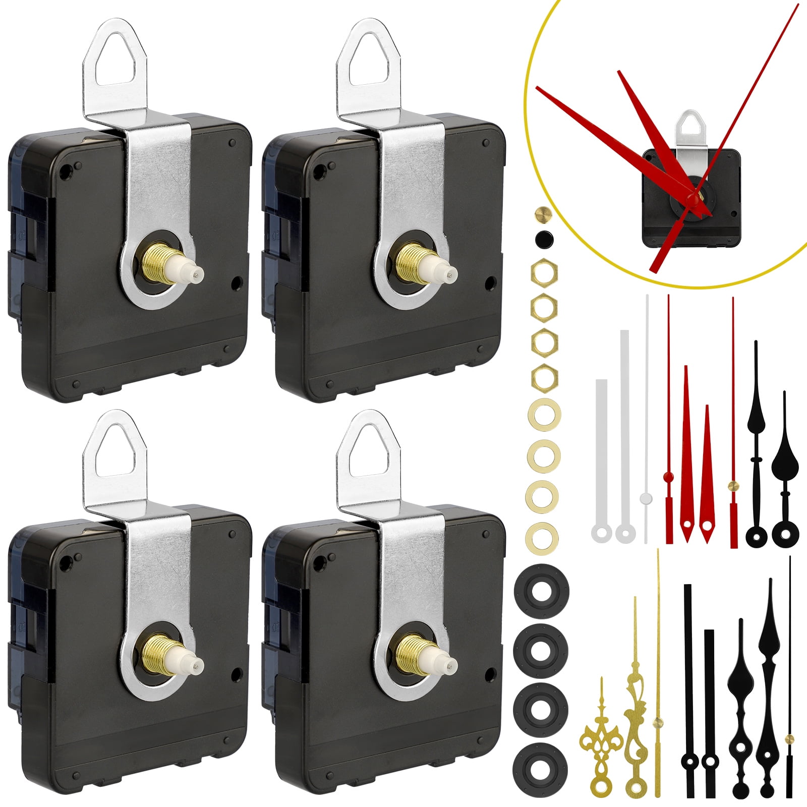 4Pcs High Torque NonTicking Clock Movement Mechanism with 6 Pack Clock