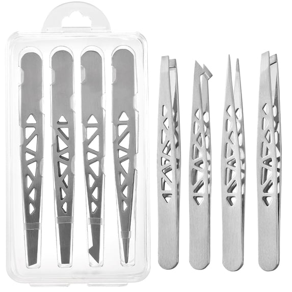 4Pcs High-quality Professional Tweezers Set - Perfect for Eyebrow Hair Removal, Splinter & Ingrown Hair Removal & for Men & Wome (Silvery triangle)