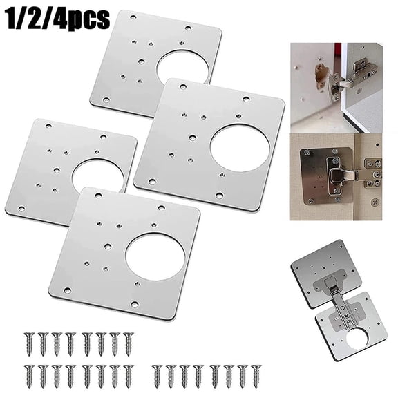 4Pcs Hinge Repair Plate Stainless Steel Furniture Cupboard Mount Tool Cabinet Door Furniture Hardware Hinges Repair Installer 4Pc