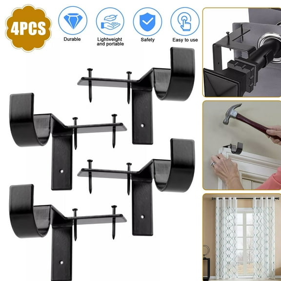 4Pcs Hole-Free Hang Curtain Bracket Rod Holders Single Hook Into Window Frame