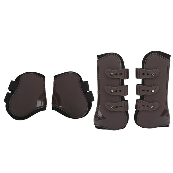 4Pcs Horse Front Hind Leg Boots Protective PU Neoprene Tendon Brace Guards Equestrian Leg Protection Gear Set for Cob Pony Horses (Brown, Size L / Large)