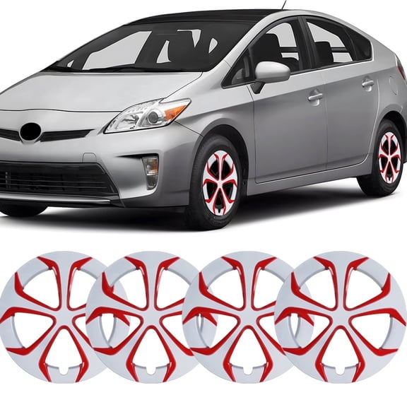 4Pcs Hubcap for 2010-2015 Toyota Prius,15" Wheel Rim Cover Replacement,Compatible with Alloy Wheels,Snap on Car Truck SUV Hubcap,ABS+PC Material,White Lacquer & Red Lacquer
