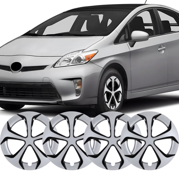 4Pcs Hubcap Compatible with Toyota Prius 2010-2015,15inch Wheel Rim Cover Replacement,Compatible with Alloy Wheels,Snap on Car Truck SUV Hubcap,ABS+PC Material,Silver Lacquer & Black Lacquer