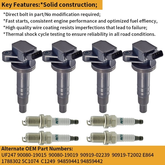 4Pcs Ignition Coil & 4pcs Spark Plugs For Toyota Corolla Pontiac Vibe 1.8L UF247