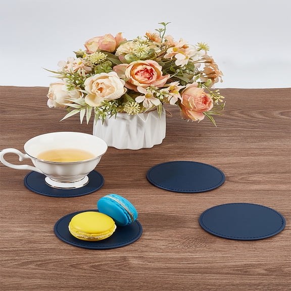 4Pcs Imitation Leather Cup Mats Flat Round Non-Slip Absorbent Drink Coasters for Tabletop Protection and Office Desk Housewarming
