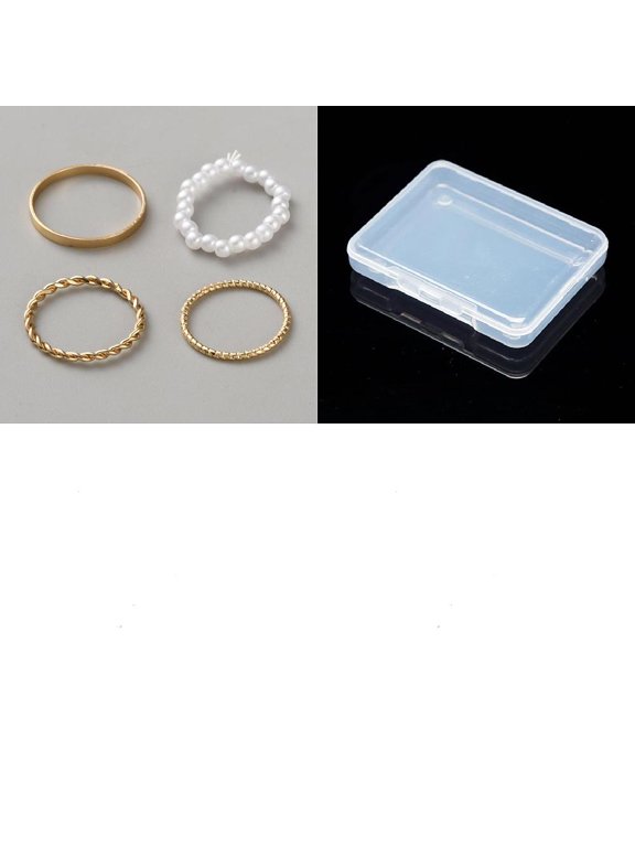 4Pcs Imitation Pearl Finger Rings Sets for Women Elegant Gifts 1-3mm Inner Diameter: 14.5-17.9mm Gold
