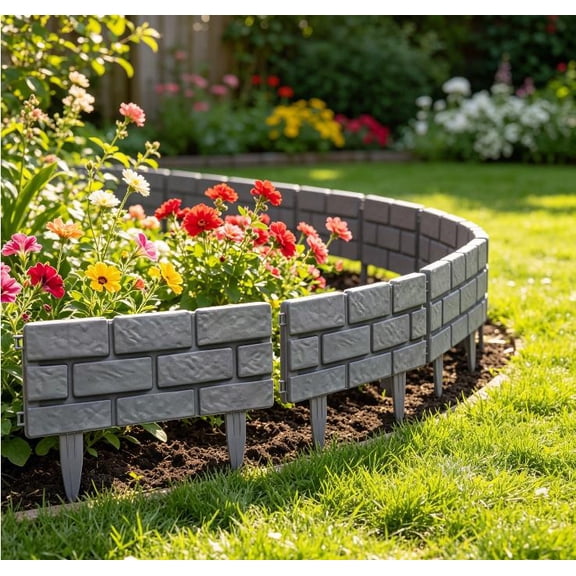 4Pcs Imitation Stone Garden Fence,Landscape Garden Edging Border, Decorative Faux Stone Fence Border for Landscaping Flower Beds Path Lawn Yard Outdoor Picket Yard Grass Edge(Gray)