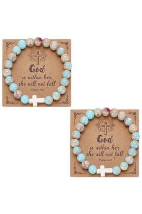 4Pcs Imperial Jasper & Howlite Round Bead Stretch Bracelets with Paper Card Inner Diameter: 2-1/8 inch(5.5cm) DIY