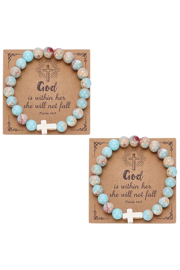 4Pcs Imperial Jasper & Howlite Round Bead Stretch Bracelets with Paper Card Inner Diameter: 2-1/8 inch(5.5cm) DIY