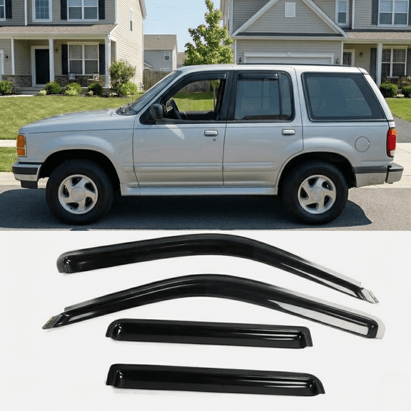 4Pcs In-Channel Window Visors Compatible with 1991-2001 Ford Explorer, Smoke Rain Guards