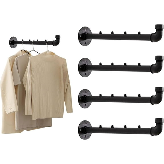 4Pcs Industrial Wall Pipe Clothes Bar, Metal Coat Hanger with Hook, Garment Holder Racks,Wall Clothing Racks by TOPQYY