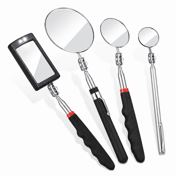 4Pcs Inspection Mirror Telescoping LED Lighted Flexible Inspection Mirror, Telescoping Inspection Mirror Tool for Checking Observing Vehicle Small Parts