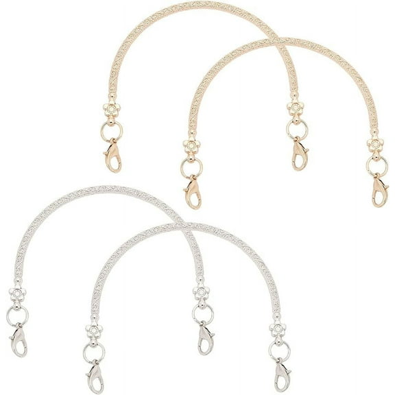 4Pcs Iron Bag Handle 2 Color Replacement Metal Purse Handles Semicircle Purse Handles Frame Half Round with Floral Pattern
