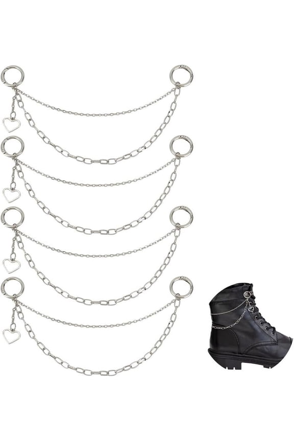 4Pcs Iron Boot Strap Chains with Heart Charm with Alloy Spring Gate Rings Platinum 235mm