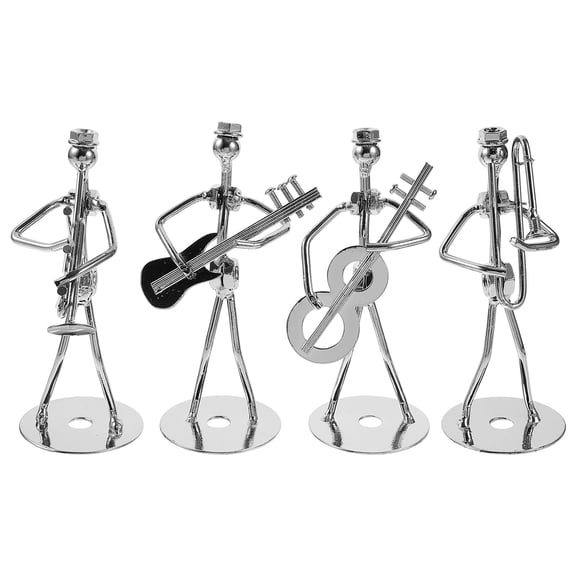 4Pcs Iron Musician Figurines, Music Band Model Sculpture, Guitar Player Statue for Home Office Desk Decoration