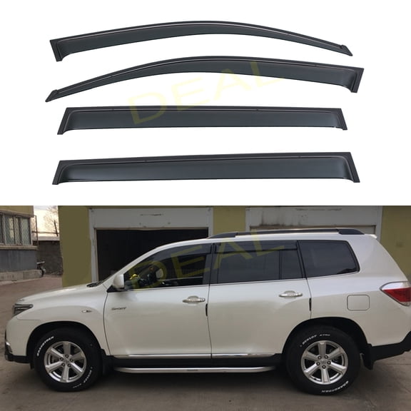 4Pcs JDM Style Outside Mount Tape On/Clip On Type Smoke Tinted Sun/Rain Guard Vent Window Visors Compatible With 2008-2013 Highlander
