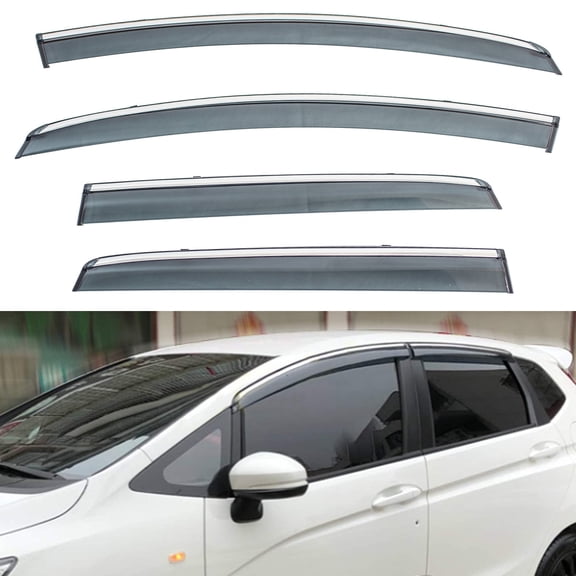 4Pcs JDM Style Outside Mount Tape On/Clip On Type Smoke Tinted Sun/Rain Guard Vent Window Visors With Chrome Trim Compatible With 2015-2018 Fit All Models
