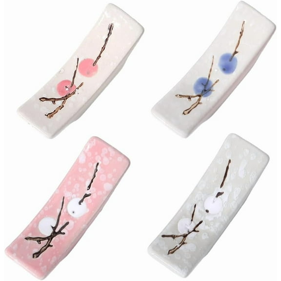 4Pcs Japanese Chopstick Holder Flower Blossom Porcelain Chopsticks Rest Ceramic Chinese Painted Dinner Spoon Fork Brush Pen Stand Rack Set for Countertop Tableware Home Ornaments Decoration Colorful