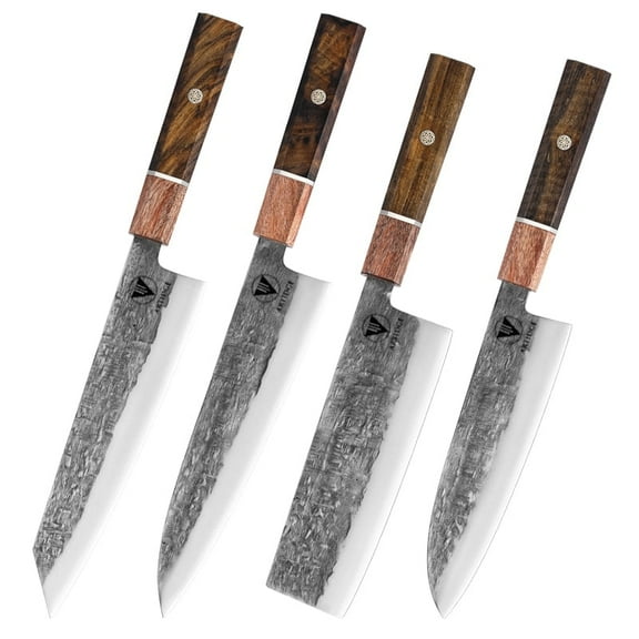 ARTIDGE Japanese Knife Set, 4Pcs - 8" Kiritsuke Chef, 8" Gyutou Chef, 7" Santoku, 7" Nakiri Knives, High Carbon Steel, Ergonomic Wood Handle