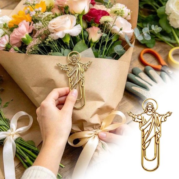 4Pcs Jesus Religious Paper Clips, Gold Wire Art Bookmark Clips for Bible, Journal, Envelope and Christian Gift