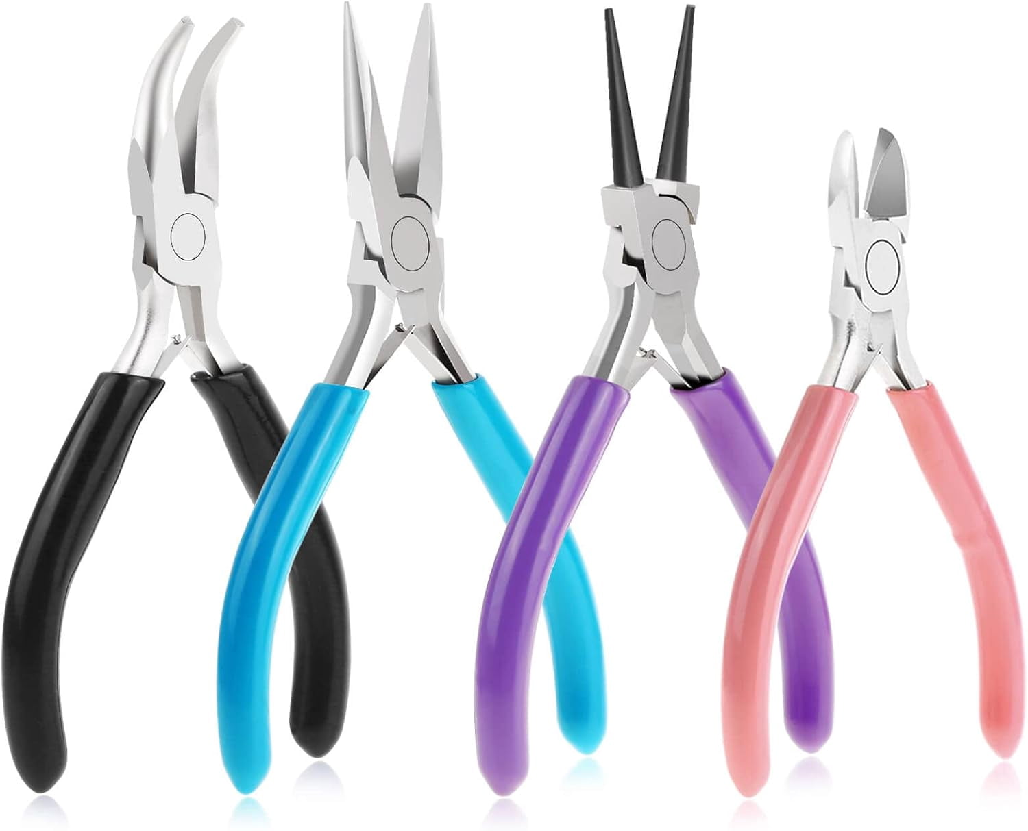 4Pcs Jewelry Tool Set Includes Needle Nose , Round Nose , Wire Cutters and Bent Nose for Jewelry Beading Repair Making Supplies