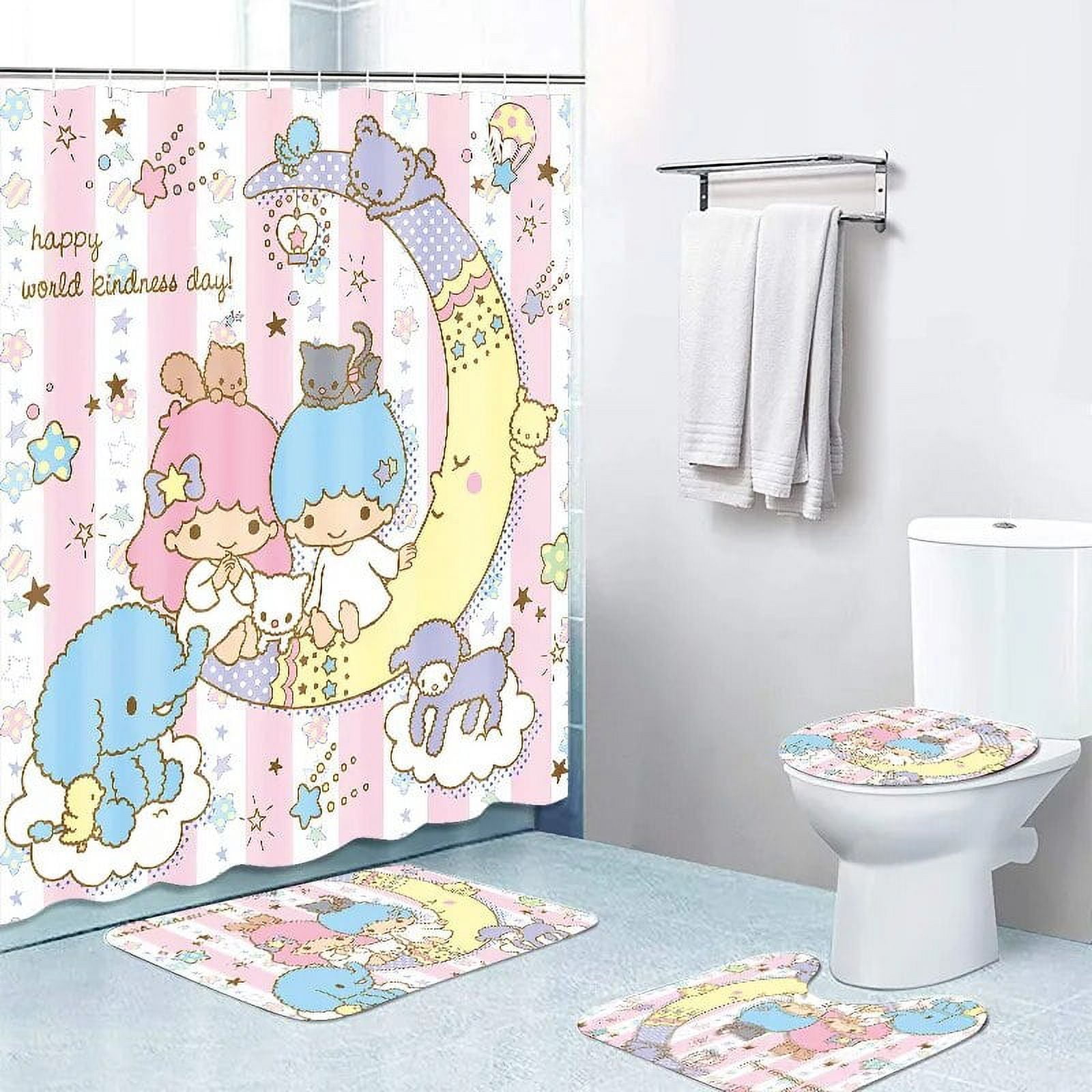 4Pcs Kawaii Sanrio Kuromi Waterproof Shower Curtain with Hook Anime ...